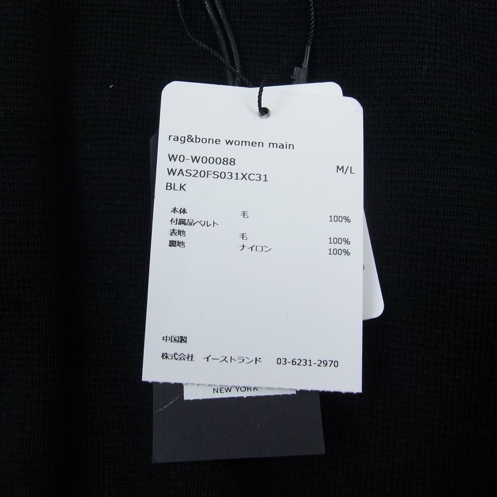 rag & bone ラグアンドボーン WAS20FS031XC31 国内正規品 Emory Wool Sweater Coat ベルト付き ウール ロング カーディガン ブラック系 M/L【新古品】【未使用】【中古】