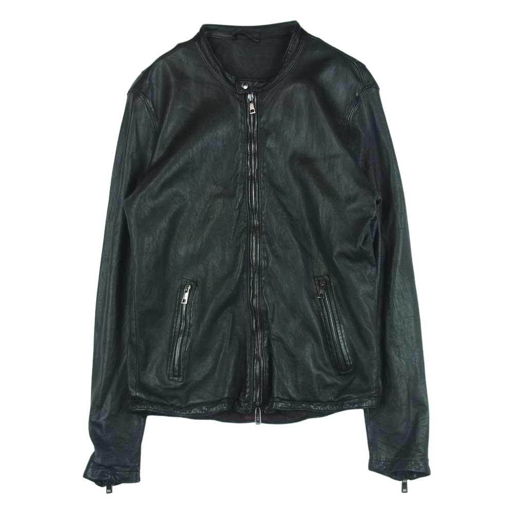 GIORGIO BRATO ジョルジオブラット GU20F9299B 国内正規品 イタリア製 裏地チェック 製品染め ラムレザー シングル ライダース ジャケット ブラック系 50【中古】
