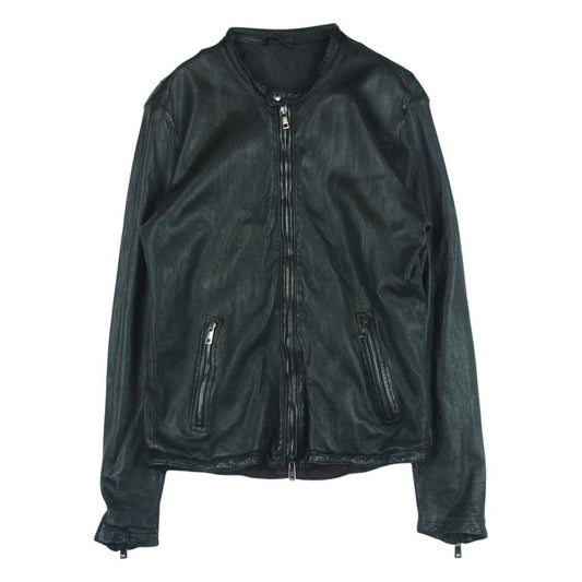GIORGIO BRATO ジョルジオブラット GU20F9299B 国内正規品 イタリア製 裏地チェック 製品染め ラムレザー シングル ライダース ジャケット ブラック系 50【中古】
