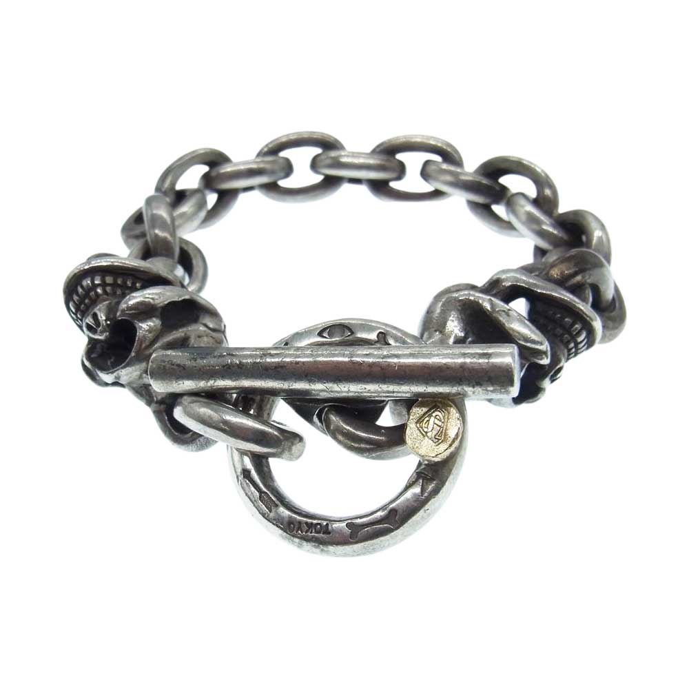 STOPLIGHT ストップライト 2 Skull Link Bracelet 2スカル 金メタル付 リンク ブレス シルバー系【中古】