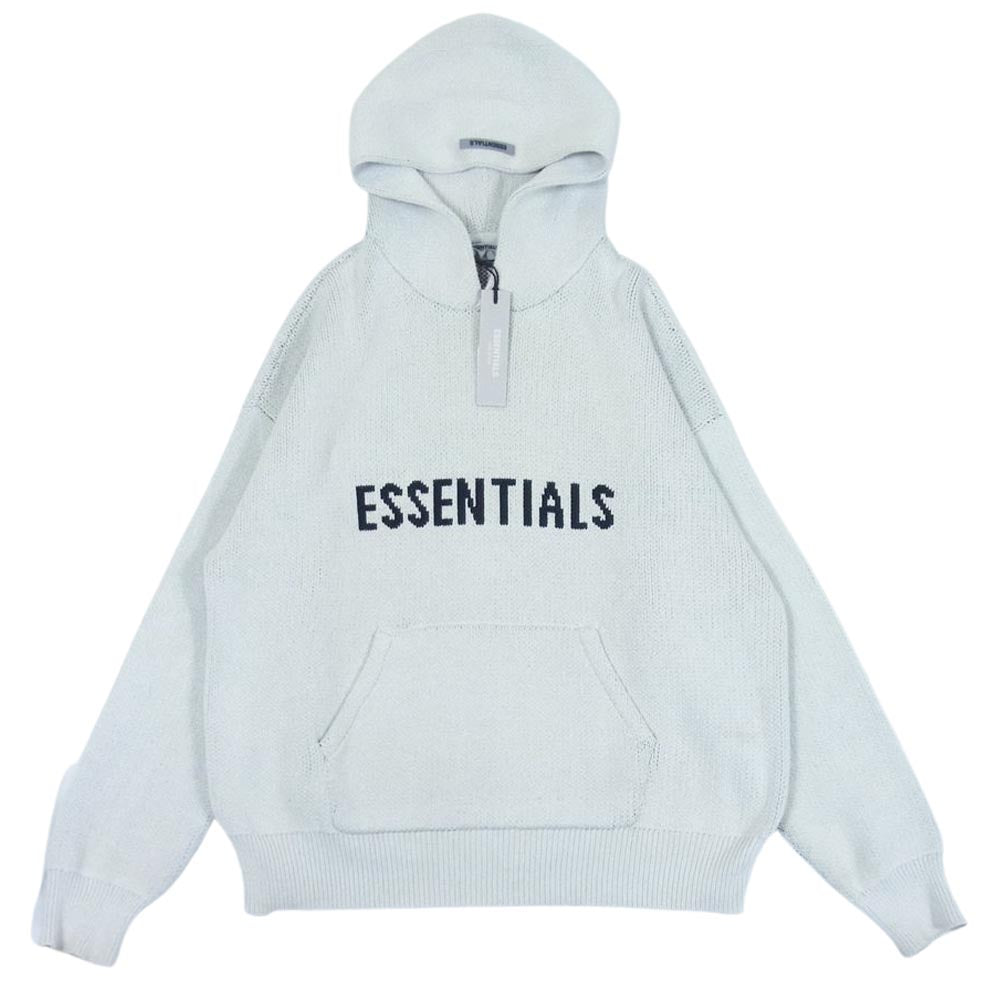 FEAR OF GOD フィアオブゴッド ESSENTIALS エッセンシャルズ Knit Logo Hoodie フロント ロゴ ニット パーカー ベージュ系 グレー系 M【中古】