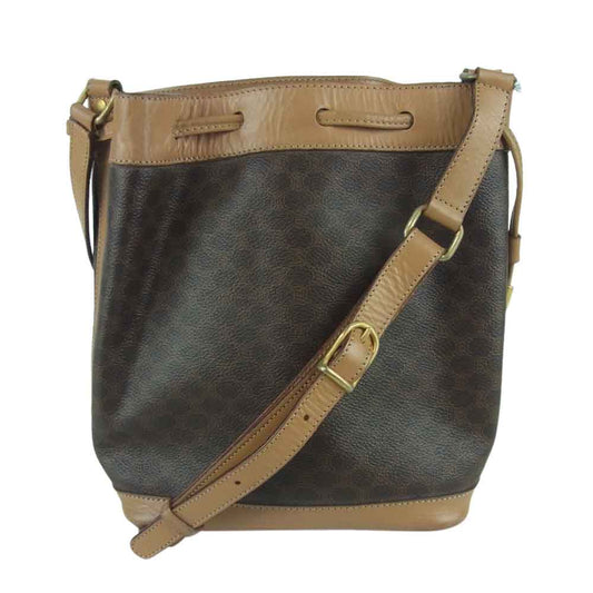 CELINE セリーヌ オールド マカダム ポーチ付き 巾着 ショルダー バッグ イタリア製 ブラウン系【中古】