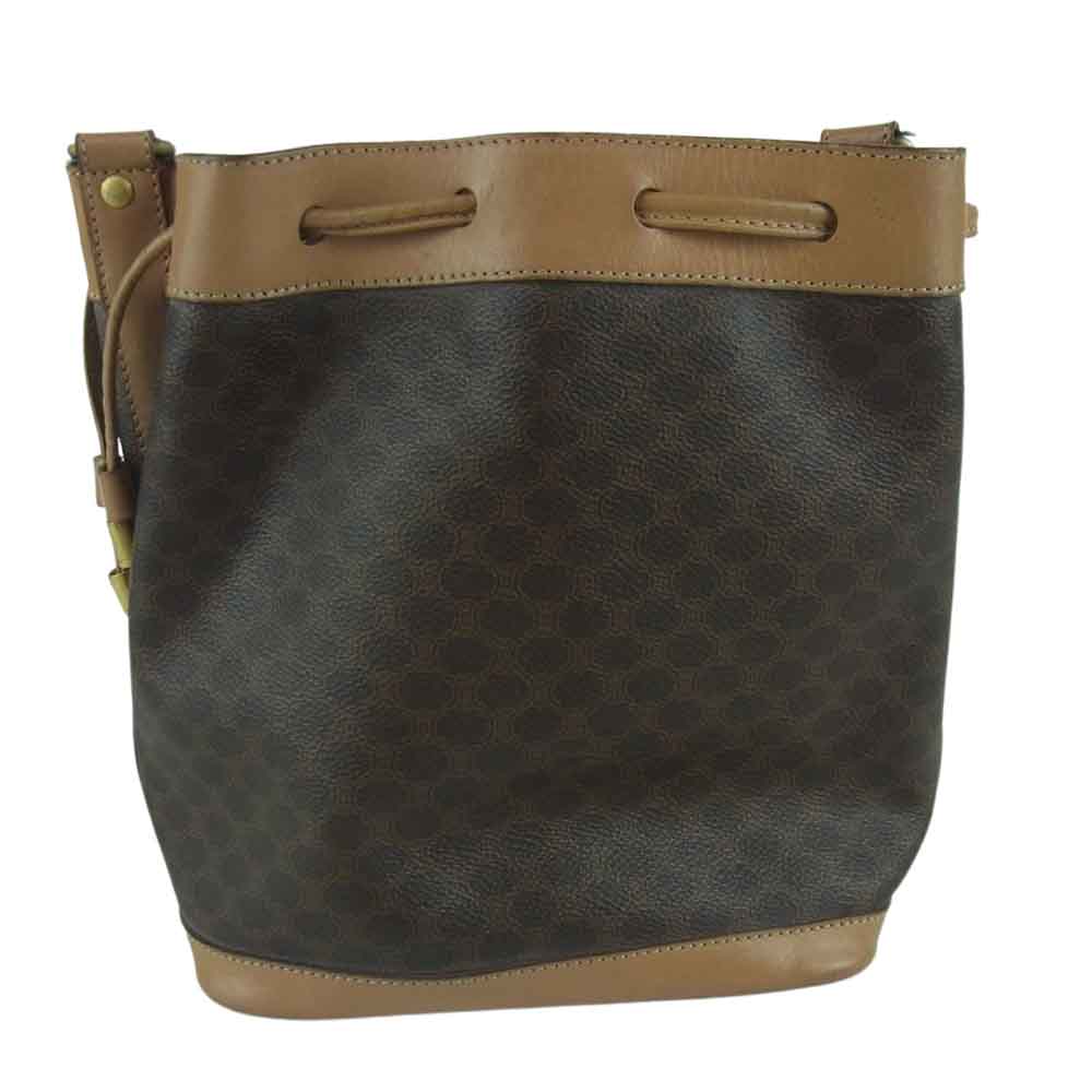 CELINE セリーヌ オールド マカダム ポーチ付き 巾着 ショルダー バッグ イタリア製 ブラウン系【中古】