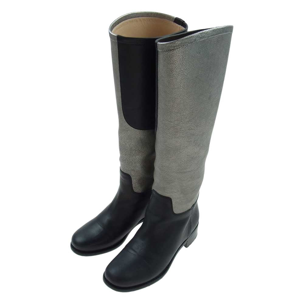 CHANEL シャネル G28390 ココマーク レザー バイカラー  ロング ブーツ ブラック系 シルバー系 37.5【中古】