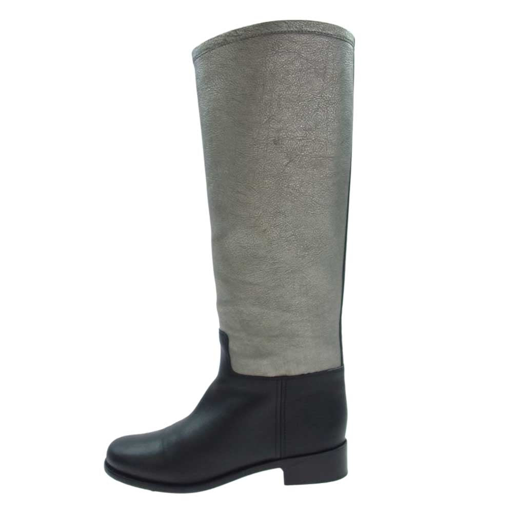 CHANEL シャネル G28390 ココマーク レザー バイカラー  ロング ブーツ ブラック系 シルバー系 37.5【中古】