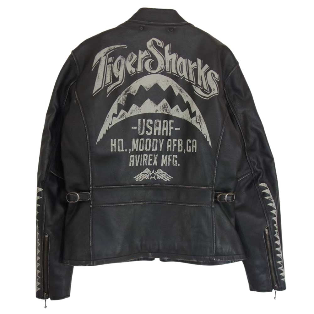 AVIREX アヴィレックス 6171077 SINGLE RIDERS TIGER SHARKS シングル ライダース タイガーシャークス レザー ジャケット 革ジャン ブラック系 M【中古】