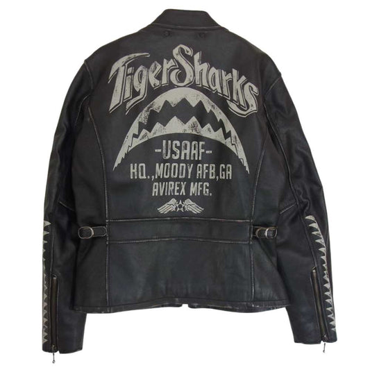 AVIREX アヴィレックス 6171077 SINGLE RIDERS TIGER SHARKS シングル ライダース タイガーシャークス レザー ジャケット 革ジャン ブラック系 M【中古】