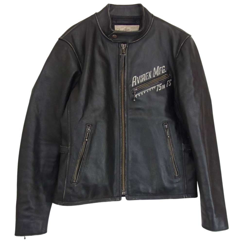 AVIREX アヴィレックス 6171077 SINGLE RIDERS TIGER SHARKS シングル ライダース タイガーシャークス レザー ジャケット 革ジャン ブラック系 M【中古】