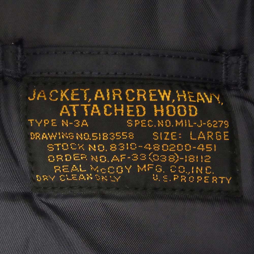 The REAL McCOY'S ザリアルマッコイズ MIL-J-6279 TYPE N-3A ファー フライト ジャケット ネイビー系 L【中古】