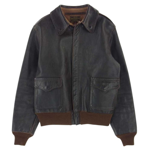 The REAL McCOY'S ザリアルマッコイズ ROUGH WEAR ラフウエア 実名復刻 A-2 レザー フライト ジャケット ブラウン系 42【中古】