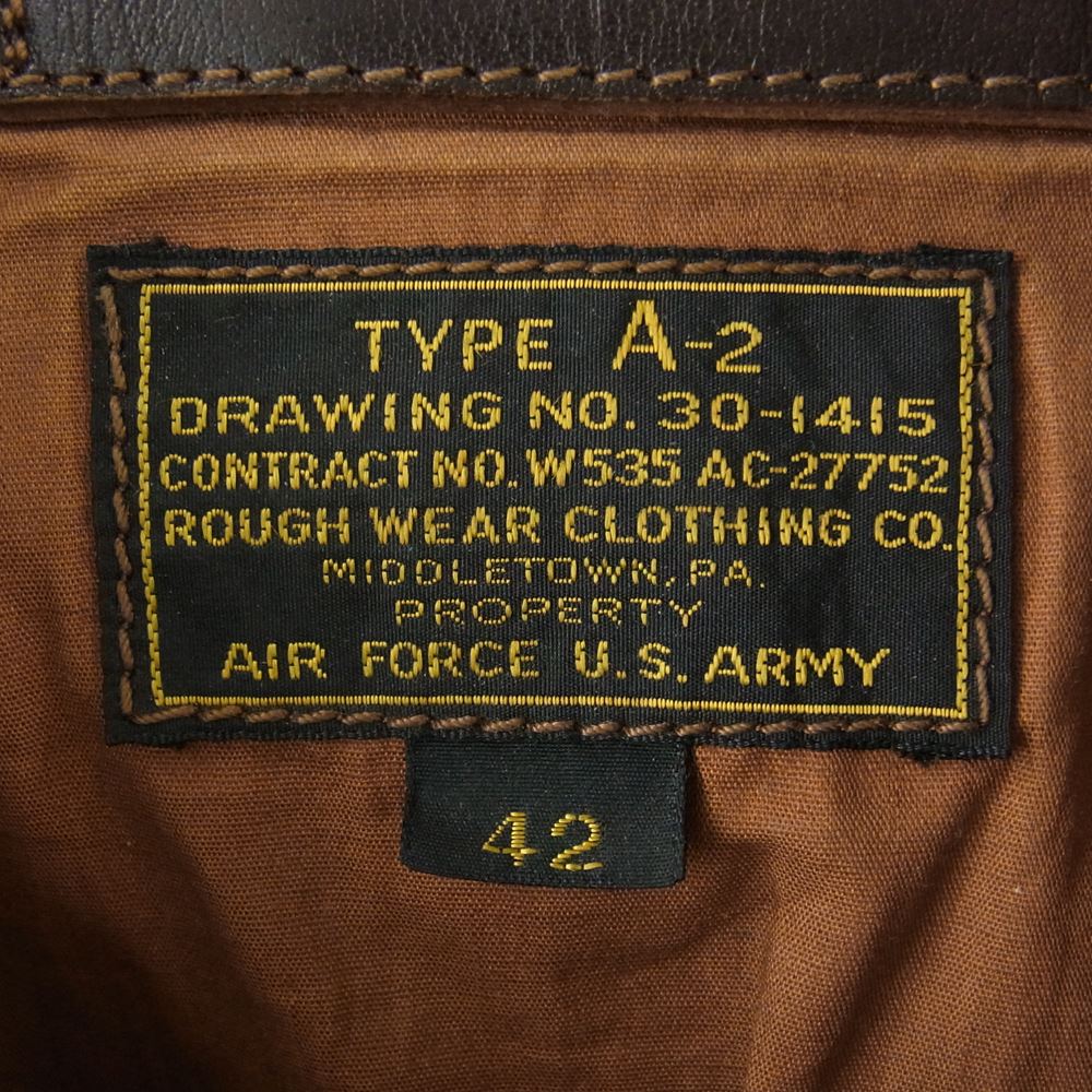 The REAL McCOY'S ザリアルマッコイズ ROUGH WEAR ラフウエア 実名復刻 A-2 レザー フライト ジャケット ブラウン系 42【中古】