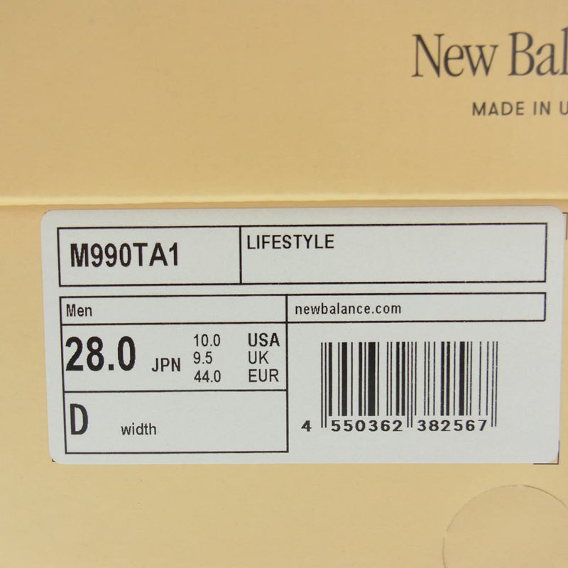 NEW BALANCE ニューバランス M990TA1 USA製 ローカット スニーカー  グレー系 28cm【極上美品】【中古】