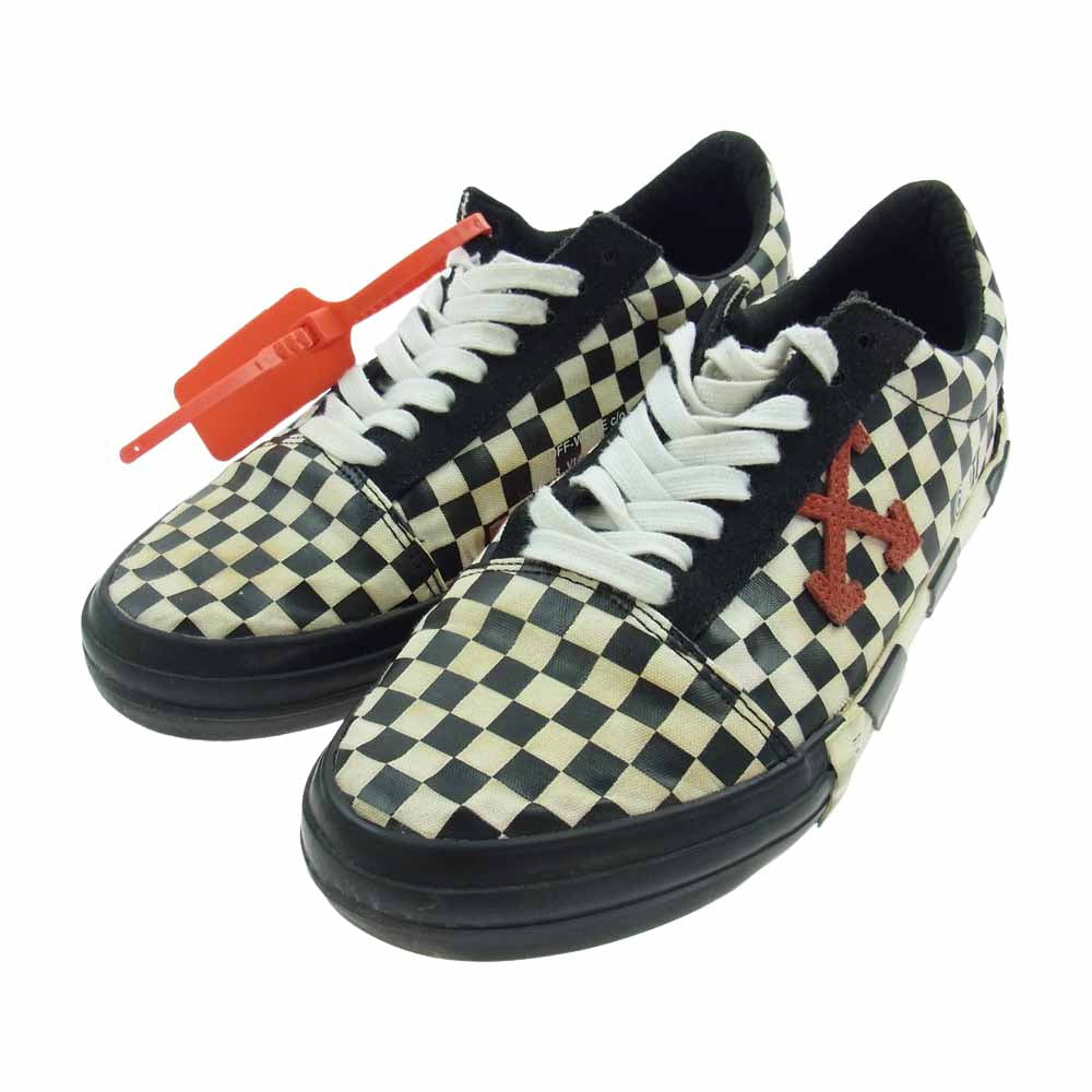OFF-WHITE オフホワイト OMIA085 LOW VULCANIZEDキャンバス アローロゴ フラッグチェック ローカットスニーカー ホワイト系 ブラック系 26.0cm【中古】
