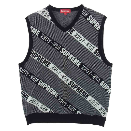 Supreme シュプリーム 22SS Stripe Sweater Vest ストライプ ロゴ ニット セーター ベスト ブラック系 L【中古】