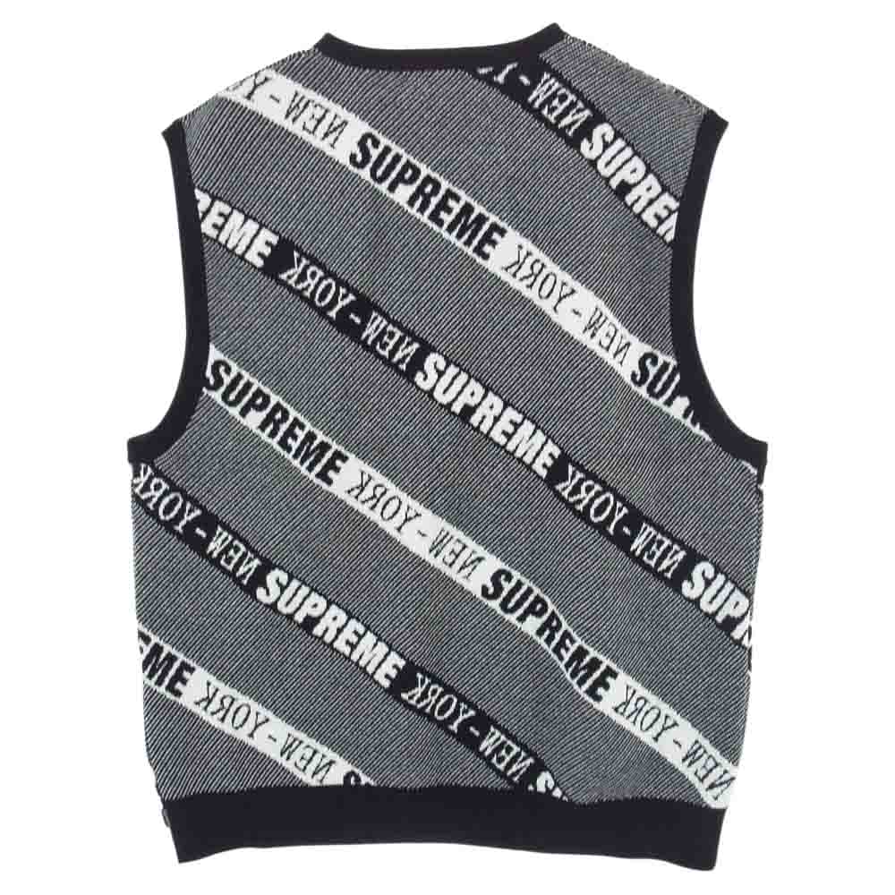 Supreme シュプリーム 22SS Stripe Sweater Vest ストライプ ロゴ ニット セーター ベスト ブラック系 L【中古】
