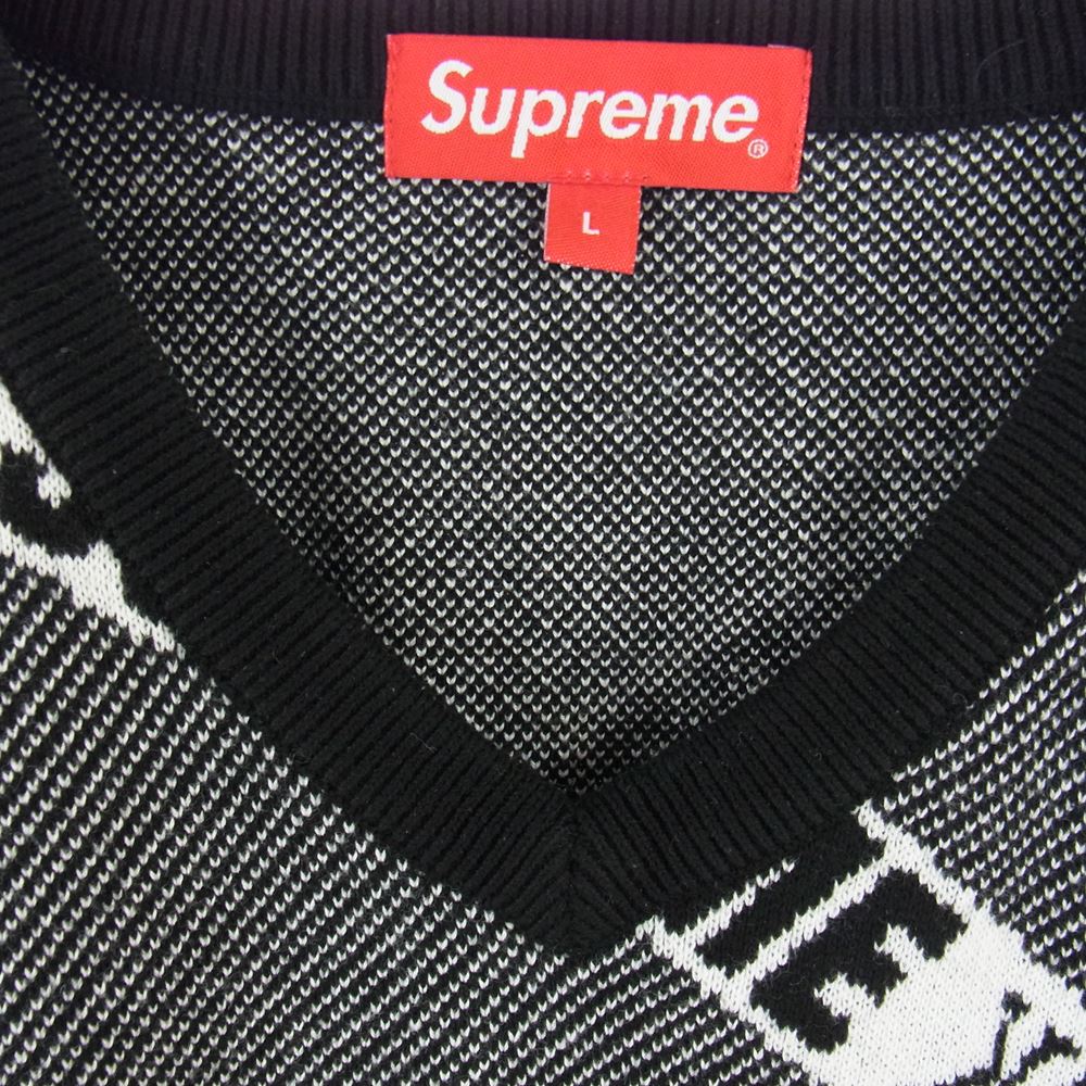 Supreme シュプリーム 22SS Stripe Sweater Vest ストライプ ロゴ ニット セーター ベスト ブラック系 L【中古】