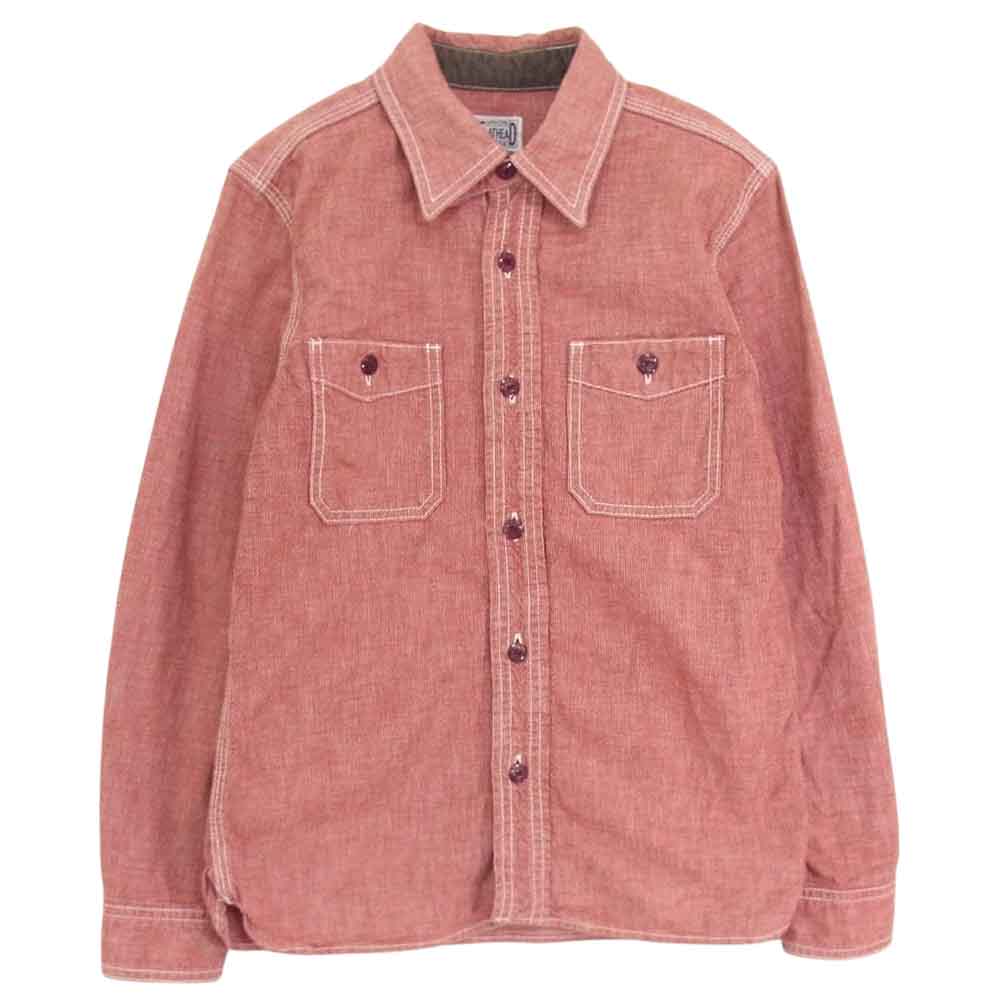 THE FLAT HEAD ザフラットヘッド マチ付き ワーク シャツ レッド系 サイズ表記無【中古】