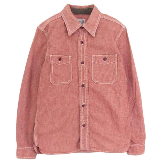 THE FLAT HEAD ザフラットヘッド マチ付き ワーク シャツ レッド系 サイズ表記無【中古】