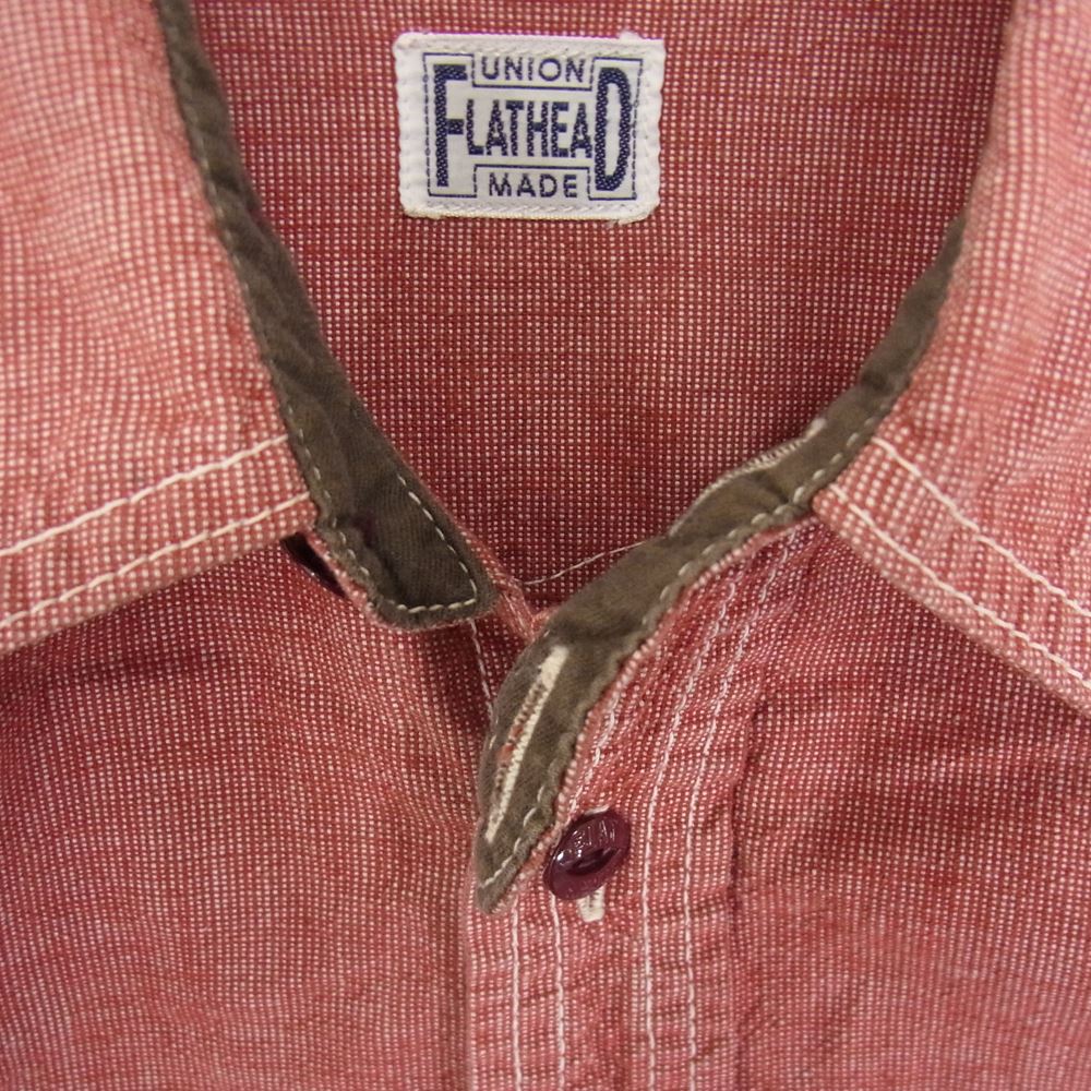 THE FLAT HEAD ザフラットヘッド マチ付き ワーク シャツ レッド系 サイズ表記無【中古】