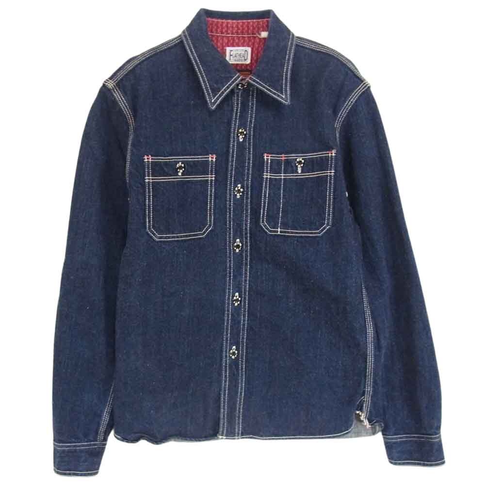 THE FLAT HEAD ザフラットヘッド デニム ワーク シャツ インディゴブルー系 34【中古】