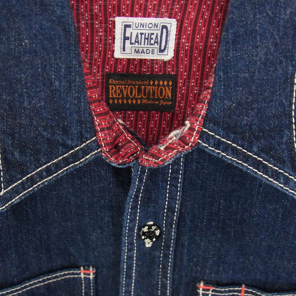THE FLAT HEAD ザフラットヘッド デニム ワーク シャツ インディゴブルー系 34【中古】
