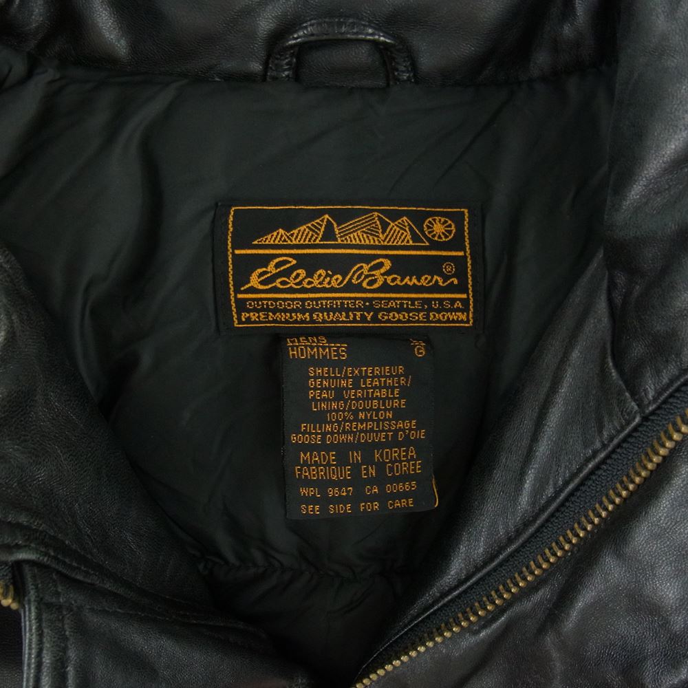 Eddie Bauer エディー・バウアー ヴィンテージ 90s 黒タグ 後期 レザー ダウン ジャケット ブラック系 L【中古】