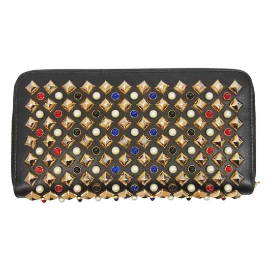 Christian Louboutin クリスチャンルブタン 3165136 PANETTONE パネトーネ ラウンド ファスナー マルチ スタッズ 長財布 ブラック系【中古】