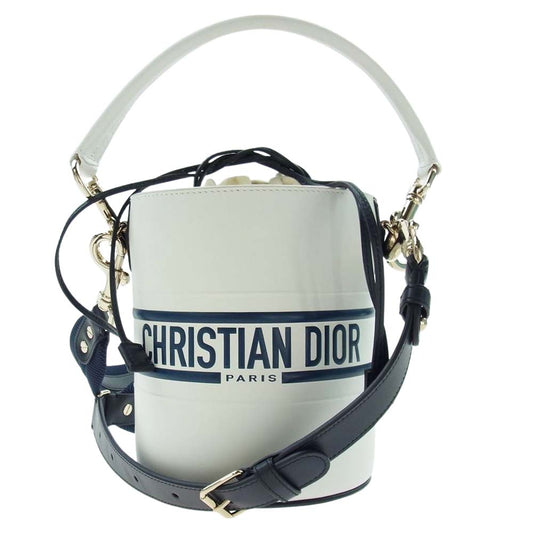 Dior ディオール M8703OOBR Vibe Small Bucket Bag Smooth Calfskin ヴァイブ スモール バケットバッグ スムースカーフスキン ２WAY ハンド ショルダー バッグ  ホワイト系 ネイビー系【中古】