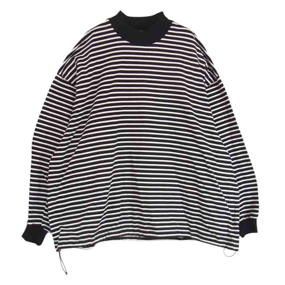 is-ness イズネス BALLOON MOCK LONG SLEEVE T-SHIRT バルーン モックネック  ボーダー 長袖 Tシャツ ブラック系 L【美品】【中古】