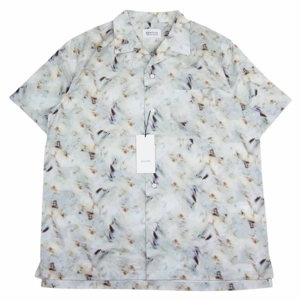 クオン 113SH021000 Camp Collar Cotton Shirt キャンプカラー コットン 半袖 シャツ アイボリー系 L【新古品】【未使用】【中古】