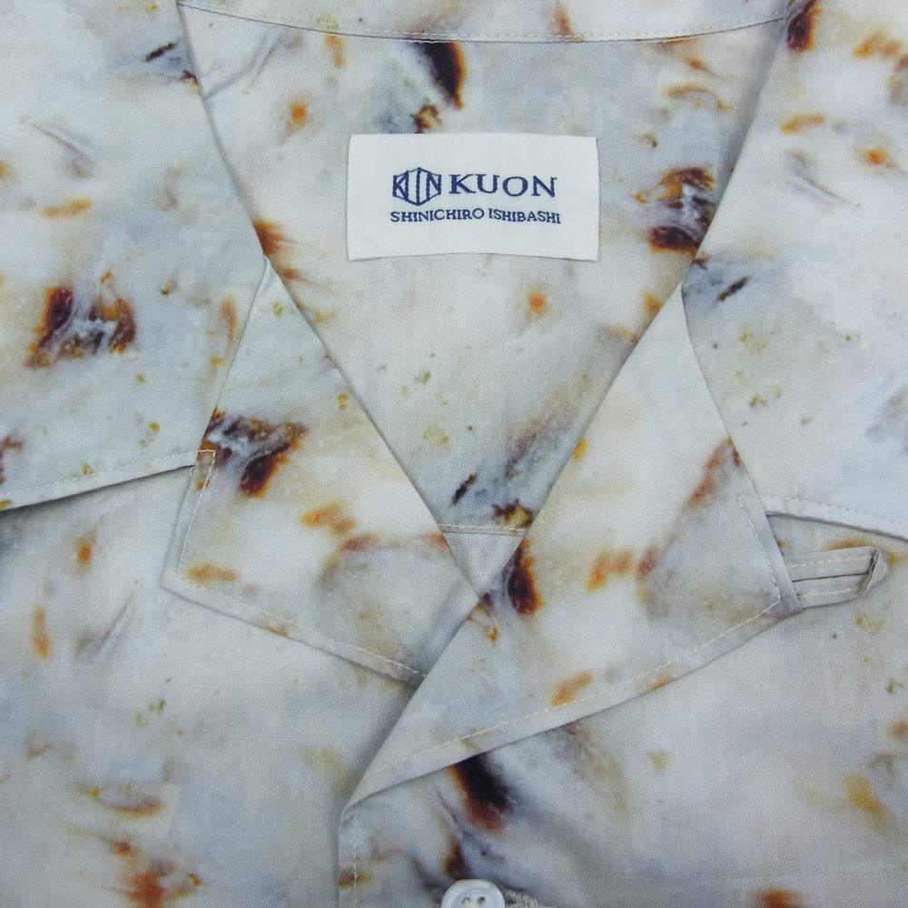 クオン 113SH021000 Camp Collar Cotton Shirt キャンプカラー コットン 半袖 シャツ アイボリー系 L【新古品】【未使用】【中古】