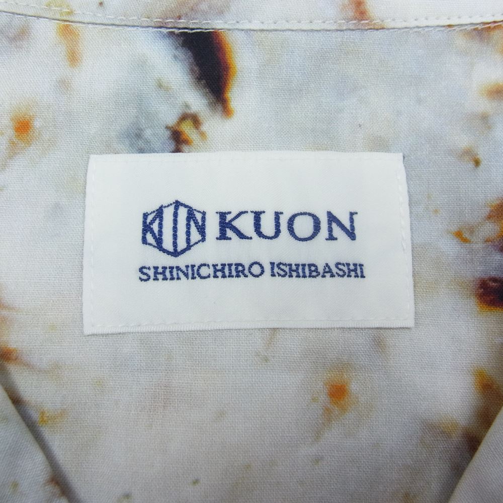 クオン 113SH021000 Camp Collar Cotton Shirt キャンプカラー コットン 半袖 シャツ アイボリー系 L【新古品】【未使用】【中古】