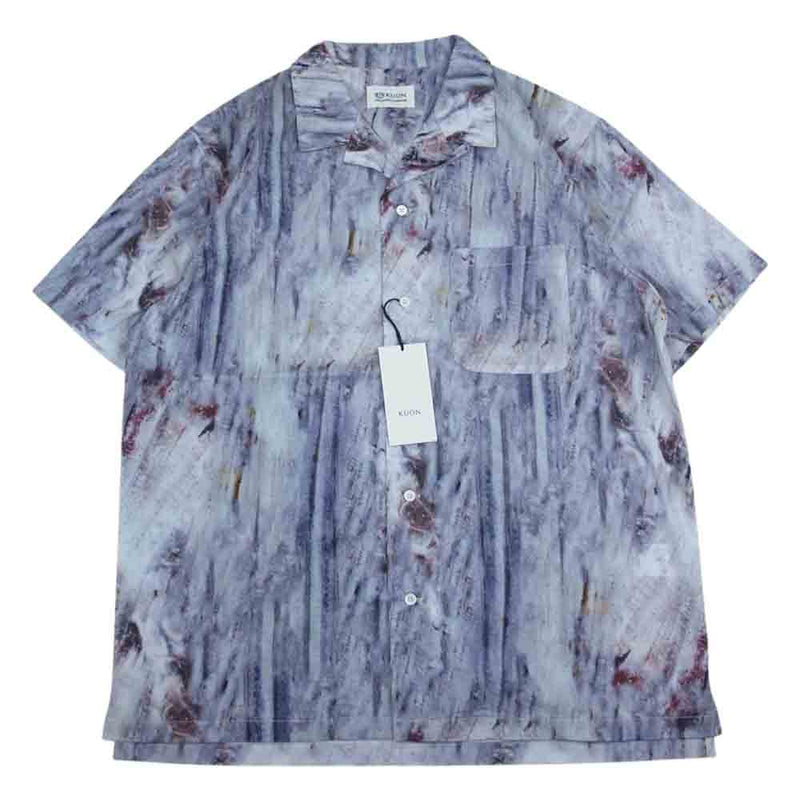 クオン 113SH021000 Camp Collar Cotton Shirt キャンプカラー コットン 半袖 シャツ ブルー系 パープル系 L【新古品】【未使用】【中古】