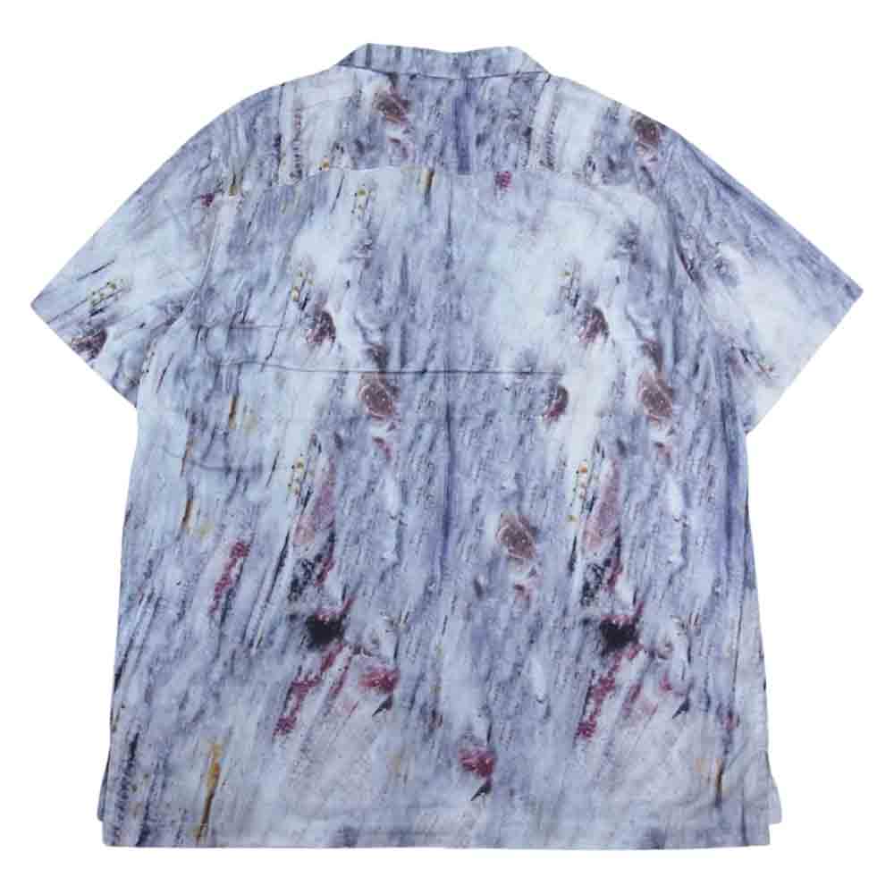 クオン 113SH021000 Camp Collar Cotton Shirt キャンプカラー コットン 半袖 シャツ ブルー系 パープル系 L【新古品】【未使用】【中古】