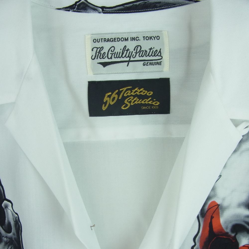WACKO MARIA ワコマリア 22SS 56TS-WM-HI07 56 TATTOO STUDIO タトゥー スタジオ HAWAIIAN SHIRT S/S TYPE-2 ハワイアン 半袖 アロハ シャツ ホワイト系 S【新古品】【未使用】【中古】
