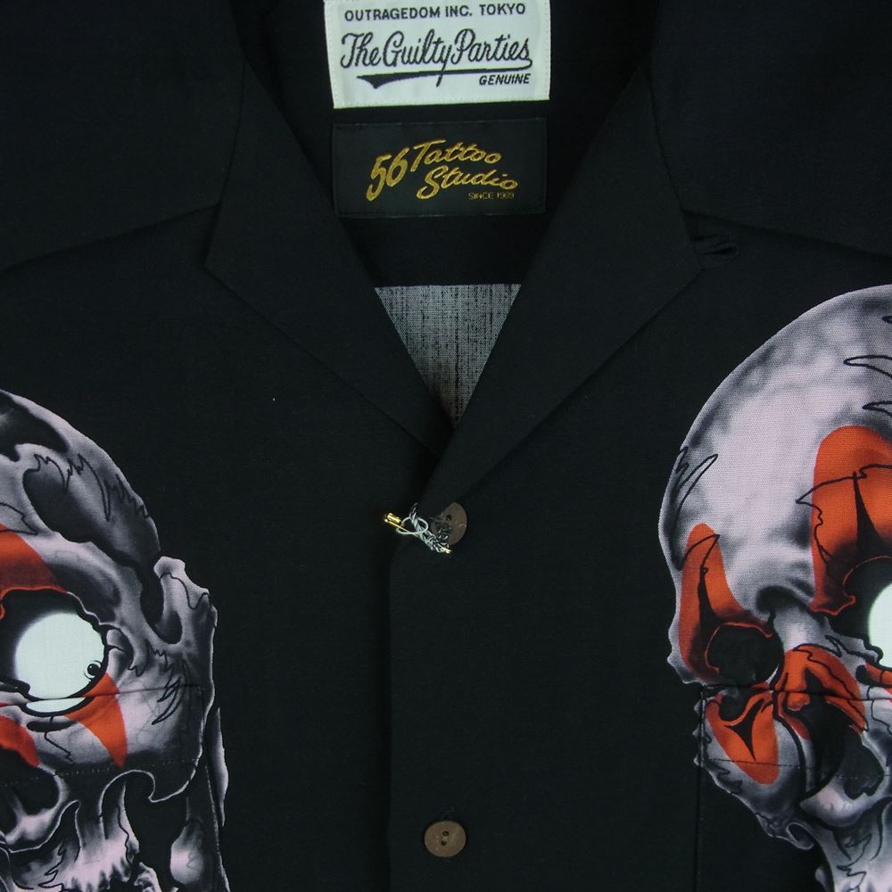 WACKO MARIA ワコマリア 22SS 56TS-WM-HI07 56 TATTOO STUDIO タトゥー スタジオ HAWAIIAN SHIRT S/S TYPE-2 ハワイアン 半袖 アロハ シャツ ブラック系 M【新古品】【未使用】【中古】