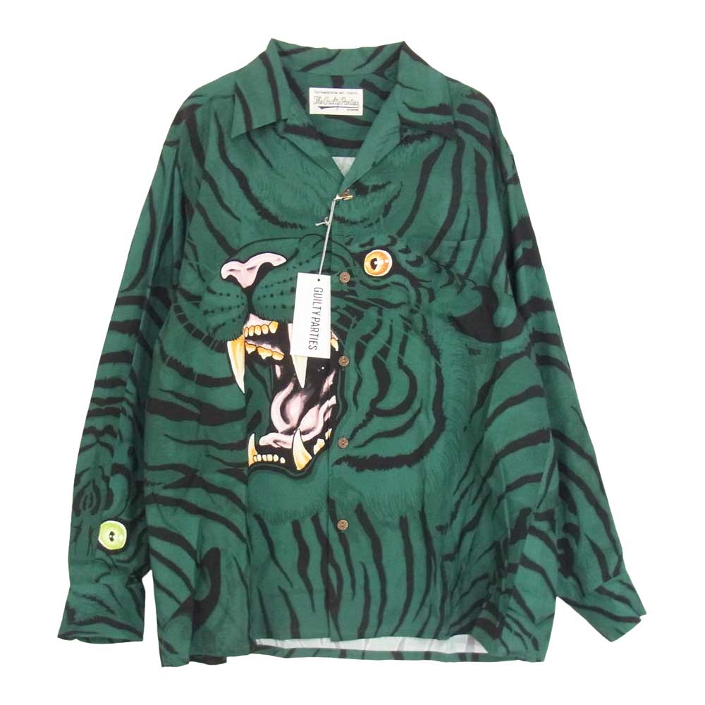 WACKO MARIA ワコマリア 22AW WM-HI33 × TIM LEHI ティムリーハイ HAWAIIAN L/S SHIRT ハワイアン レーヨン アロハ 長袖 シャツ グリーン グリーン系 M【新古品】【未使用】【中古】