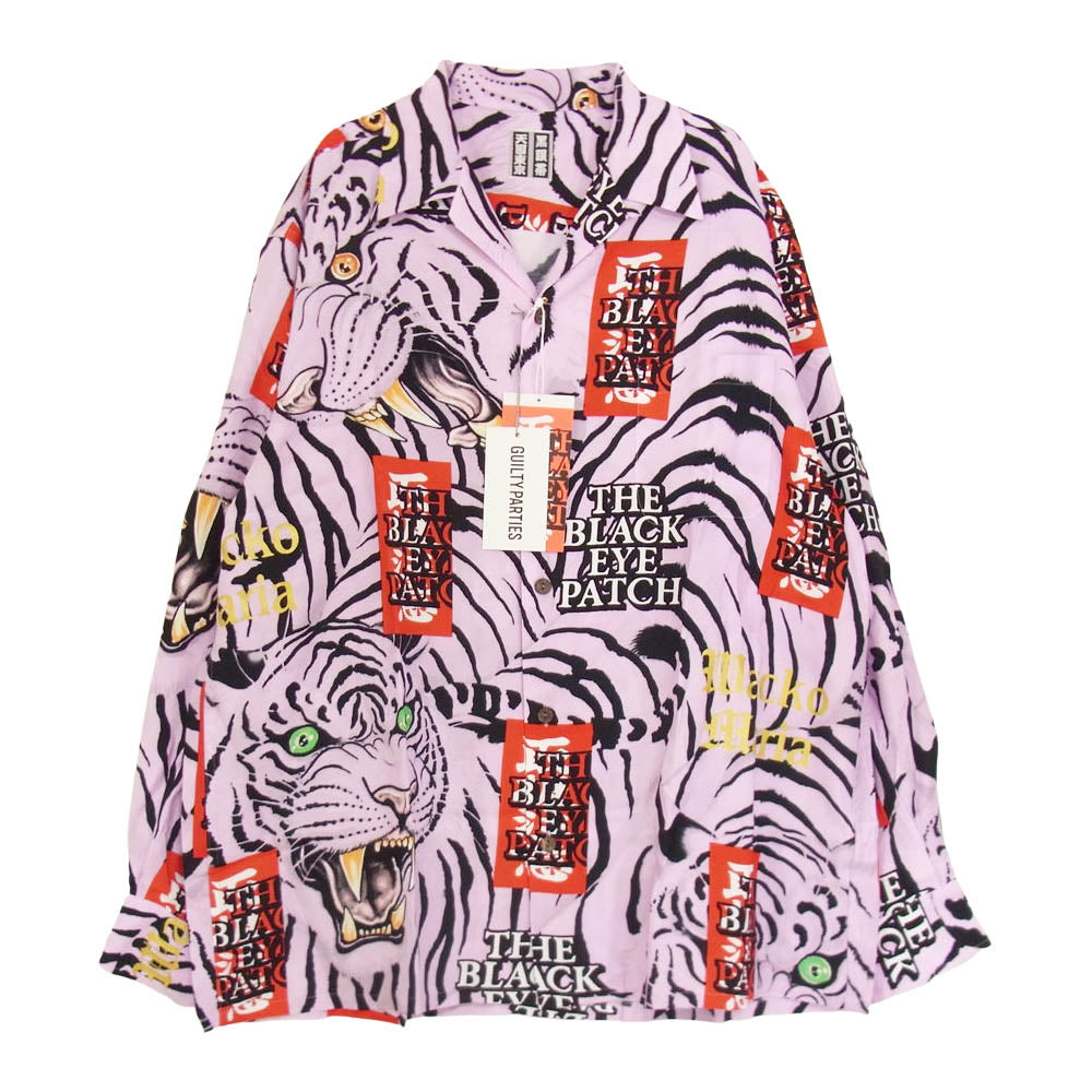 WACKO MARIA ワコマリア 22AW WM-HI03 BLACK EYE PATCH ブラックアイパッチ HAWAIIAN SHIRT L/S ハワイアン レーヨン アロハ 長袖  シャツ ピンク ピンク系 L【新古品】【未使用】【中古】