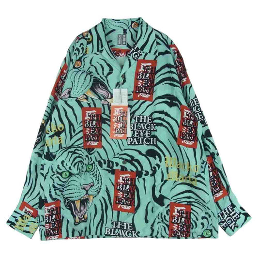 WACKO MARIA ワコマリア 22AW WM-HI03 BLACK EYE PATCH ブラックアイパッチ HAWAIIAN SHIRT L/S ハワイアン レーヨン アロハ 長袖 シャツ ブルー系 MINT M【新古品】【未使用】【中古】