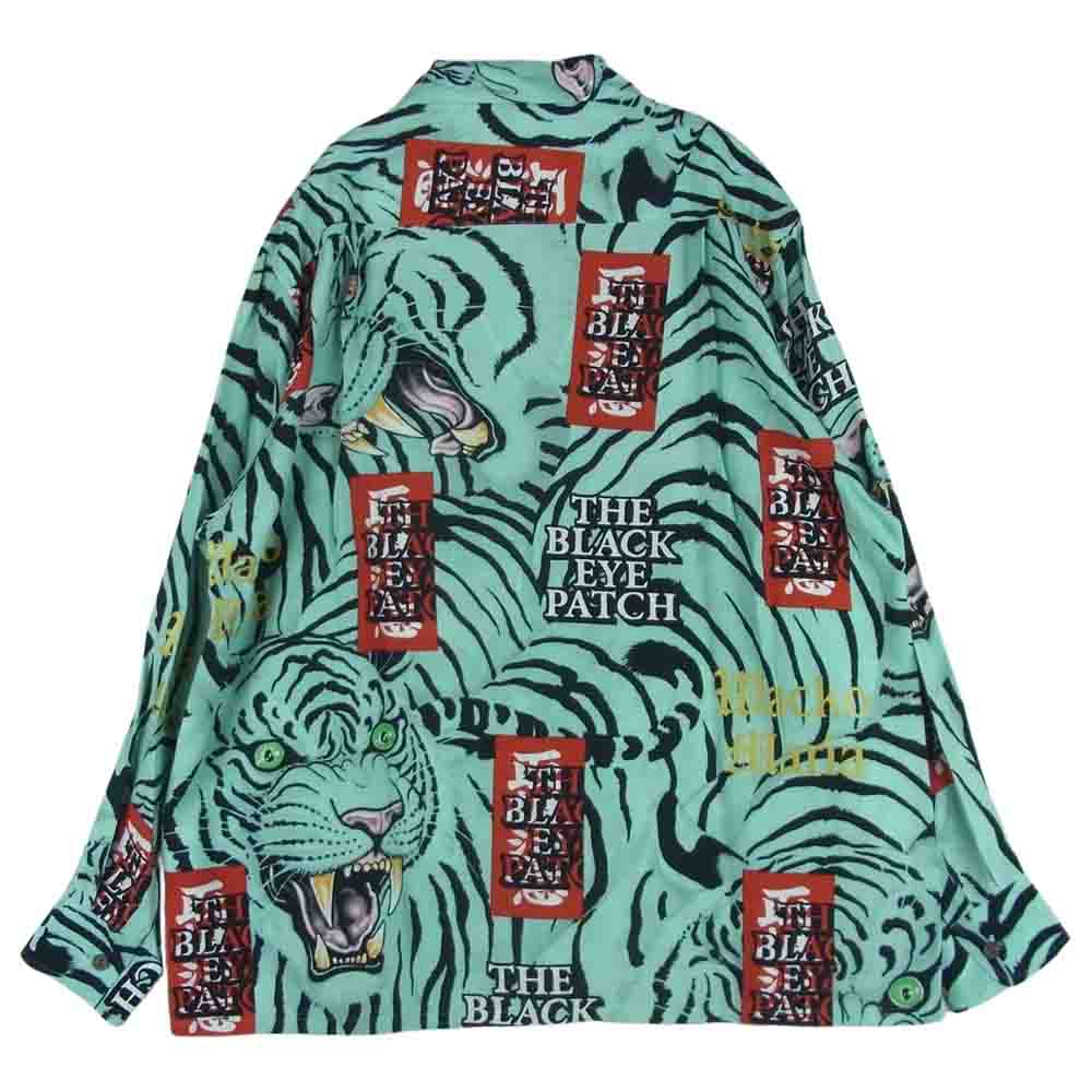WACKO MARIA ワコマリア 22AW WM-HI03 BLACK EYE PATCH ブラックアイパッチ HAWAIIAN SHIRT L/S ハワイアン レーヨン アロハ 長袖 シャツ ブルー系 MINT M【新古品】【未使用】【中古】