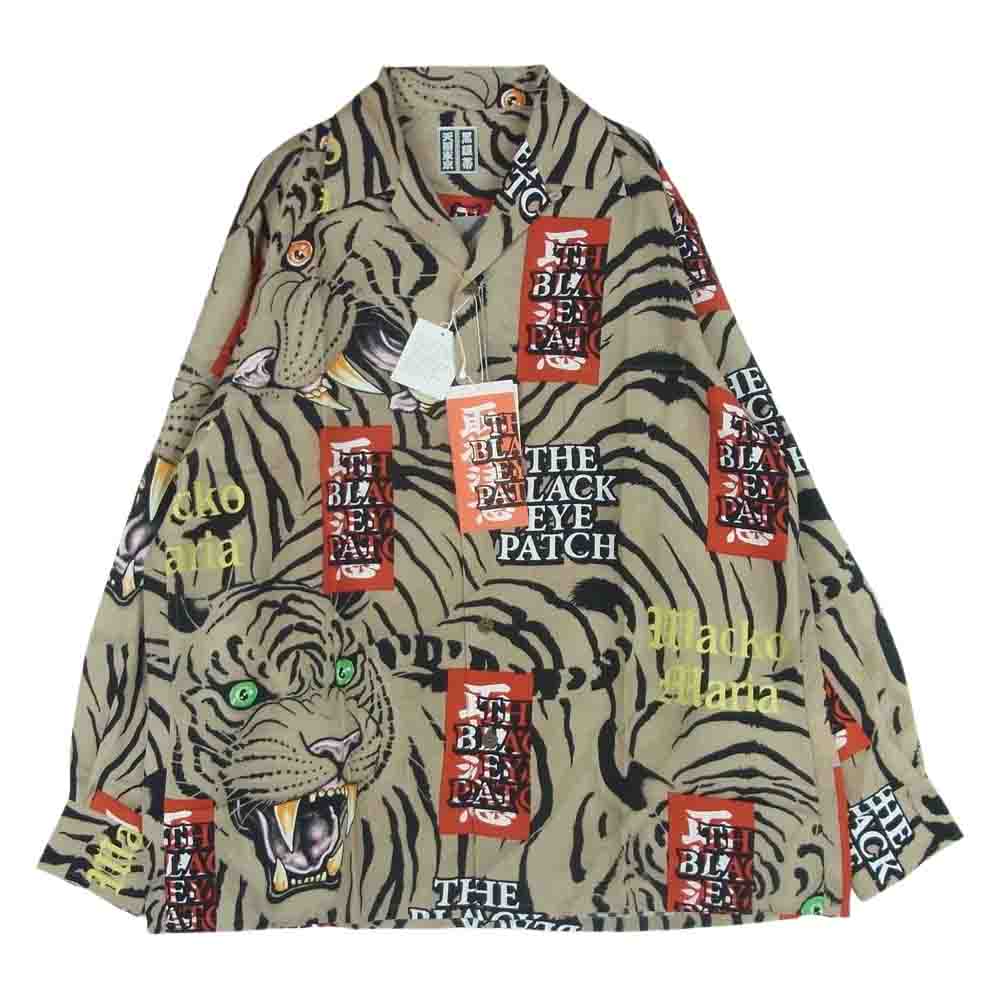 WACKO MARIA ワコマリア 22AW WM-HI03 BLACK EYE PATCH ブラックアイパッチ HAWAIIAN SHIRT L/S ハワイアン レーヨン アロハ 長袖 シャツ ベージュ系 S【新古品】【未使用】【中古】