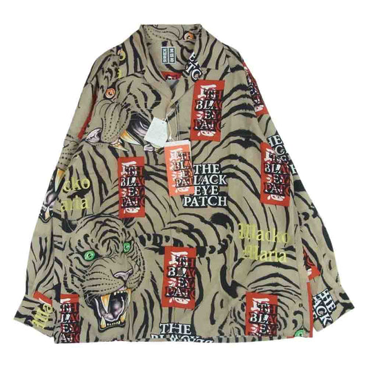WACKO MARIA ワコマリア 22AW WM-HI03 BLACK EYE PATCH ブラックアイパッチ HAWAIIAN SHIRT L/S ハワイアン レーヨン アロハ 長袖 シャツ ベージュ系 S【新古品】【未使用】【中古】