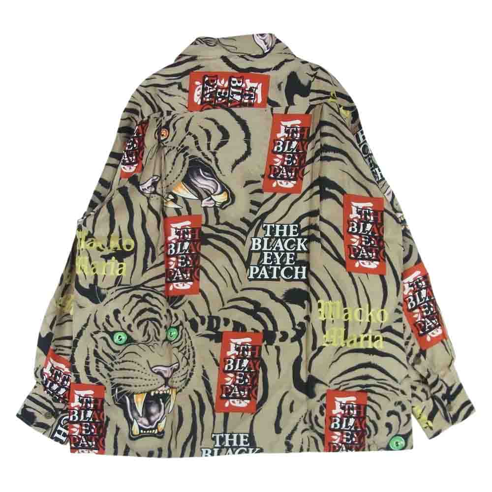 WACKO MARIA ワコマリア 22AW WM-HI03 BLACK EYE PATCH ブラックアイパッチ HAWAIIAN SHIRT L/S ハワイアン レーヨン アロハ 長袖 シャツ ベージュ系 S【新古品】【未使用】【中古】