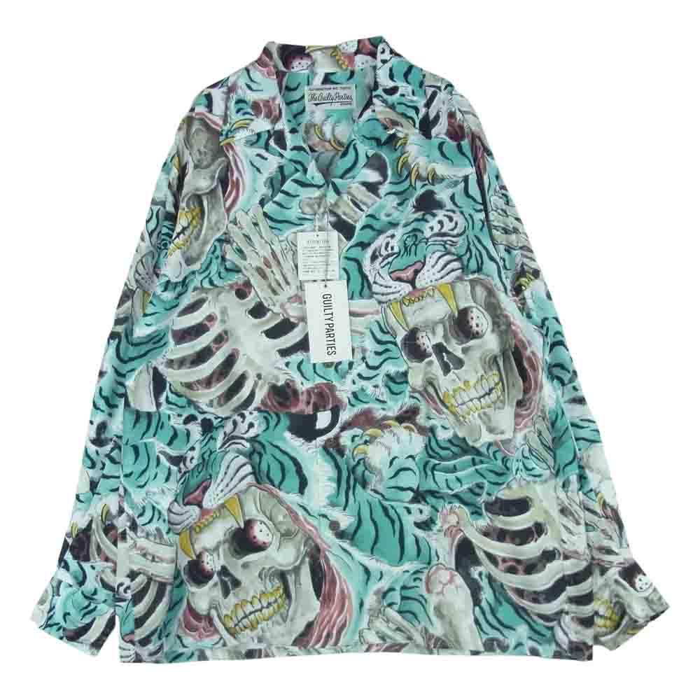 WACKO MARIA ワコマリア 22FW-WMS-HI02 TIM LEHI ティムリーハイ HAWAIIAN L/S SHIRT TYPE-2 ハワイアン レーヨン アロハ 長袖 シャツ ブルー系 M【新古品】【未使用】【中古】