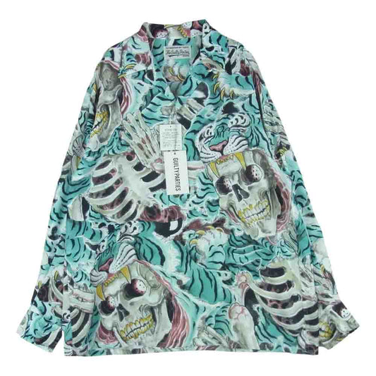 WACKO MARIA ワコマリア 22FW-WMS-HI02 TIM LEHI ティムリーハイ HAWAIIAN L/S SHIRT TYPE-2 ハワイアン レーヨン アロハ 長袖 シャツ ブルー系 M【新古品】【未使用】【中古】