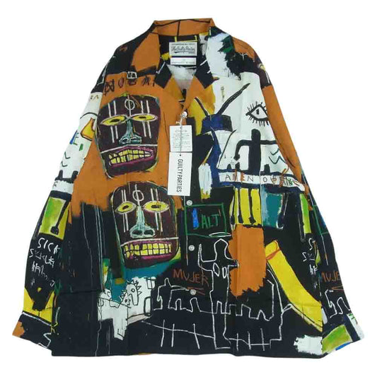 WACKO MARIA ワコマリア 22AW WM-HI10 Jean Michel Basquiat ジャン ミシェル バスキア HAWAIIAN SHIRT L/S TYPE-2 ハワイアン レーヨン アロハ 長袖 シャツ ブラウン系 マルチカラー系 ONE L【新古品】【未使用】【中古】
