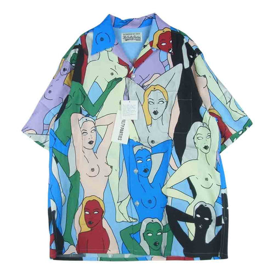 WACKO MARIA ワコマリア 22SS 22SS-WMS-HI02 HAWAIIAN SHIRT S/S TYPE-2 天国東京百女柄図 ハワイアン レーヨン 半袖 シャツ ブルー系 マルチカラー系 M【新古品】【未使用】【中古】