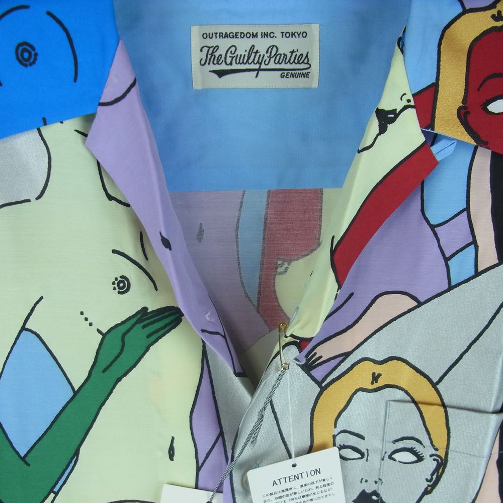 WACKO MARIA ワコマリア 22SS 22SS-WMS-HI02 HAWAIIAN SHIRT S/S TYPE-2 天国東京百女柄図 ハワイアン レーヨン 半袖 シャツ ブルー系 マルチカラー系 M【新古品】【未使用】【中古】