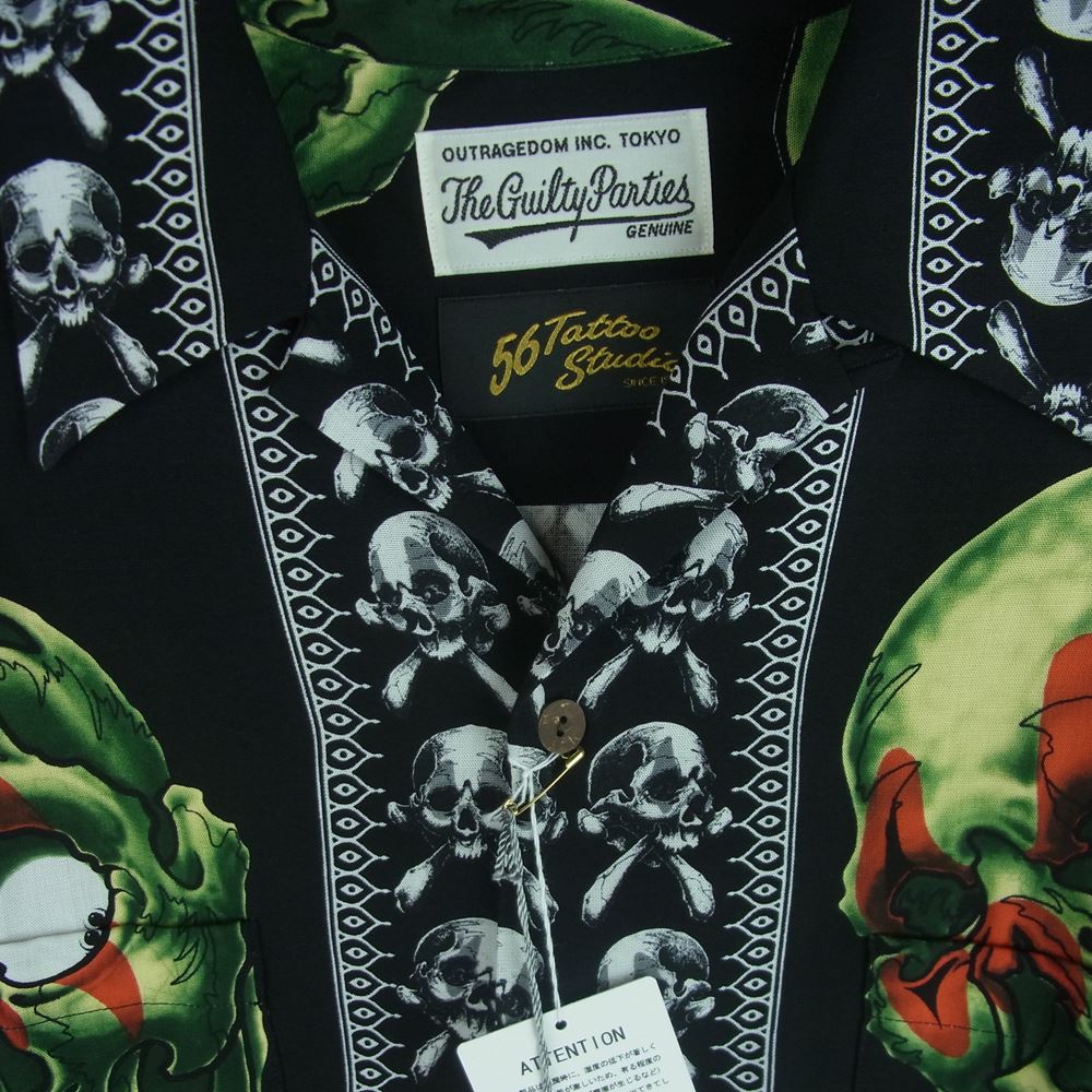 WACKO MARIA ワコマリア 22SS 56TS-WM-HI06 56 TATTOO STUDIO タトゥー スタジオ HAWAIIAN SHIRT S/S TYPE-1 ハワイアン 半袖 アロハ シャツ ブラック系 M【新古品】【未使用】【中古】