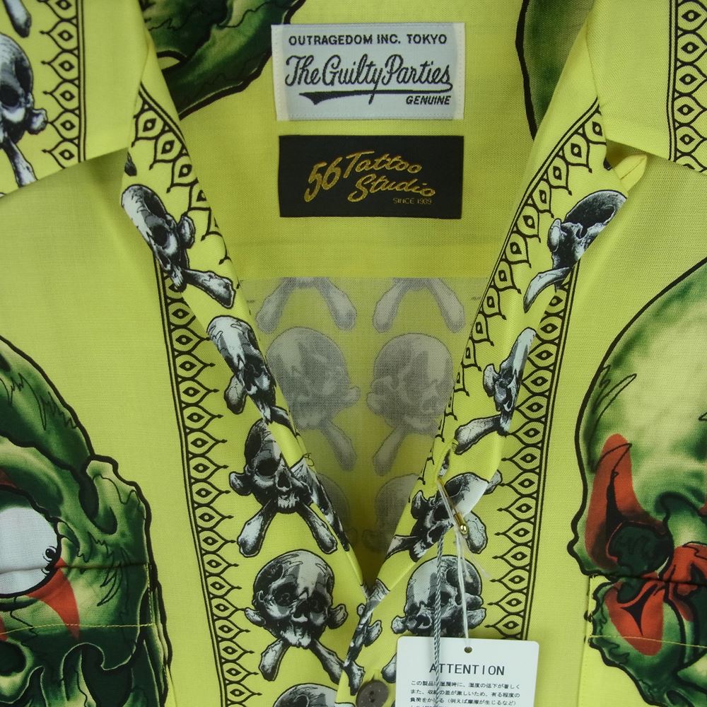 WACKO MARIA ワコマリア 22SS 56TS-WM-HI06 56 TATTOO STUDIO タトゥー スタジオ HAWAIIAN SHIRT S/S TYPE-1 ハワイアン 半袖 アロハ シャツ イエロー系 M【新古品】【未使用】【中古】